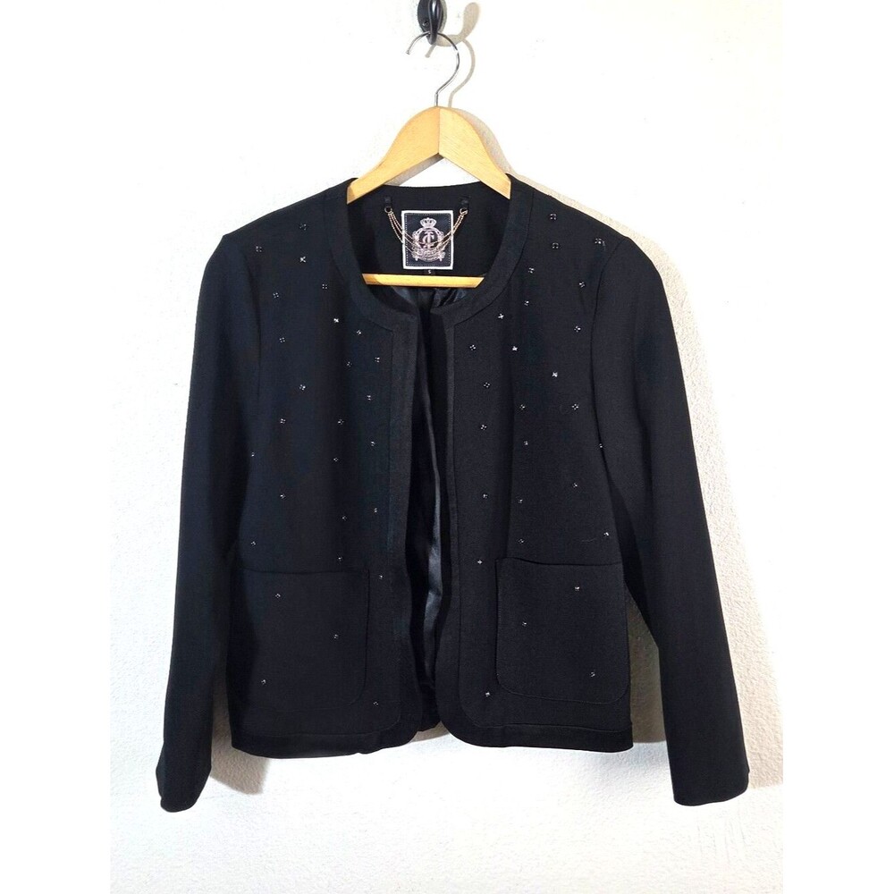 Juicy Couture Women's Small Black Jeweled Embellished Jacket Open Front